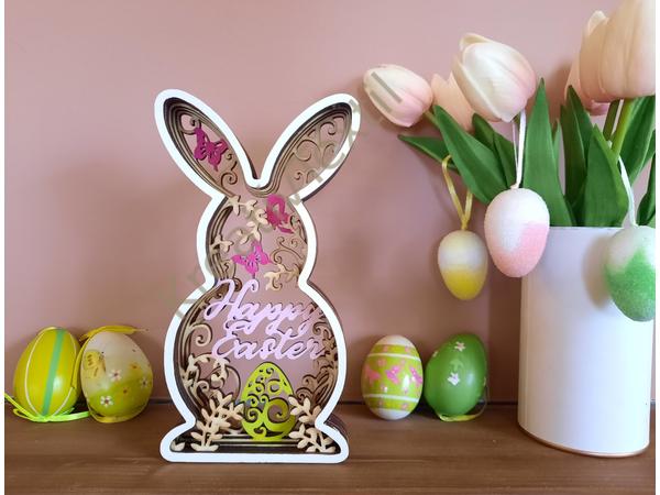 Festett nyuszi dekoráció egyedi mintázattal